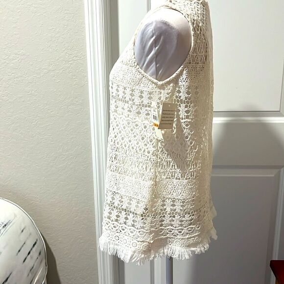 Skye’s the Limit Crocheted Lace Lined Bodice Sleeveless Top Line Bodice Fringed - Picture 6 of 12